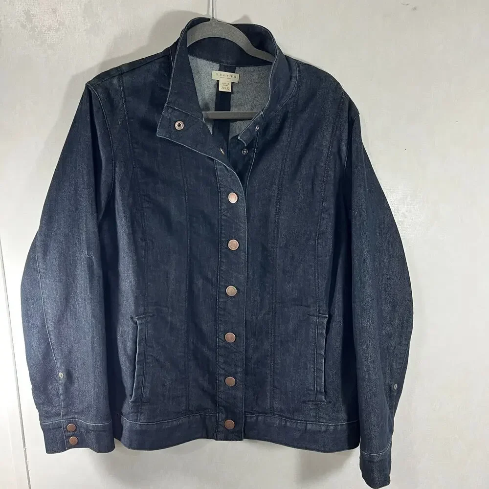 Coldwater Creek Jean Jacket snapfront long sleeve women 20/22 Blue - Picture 2 of 6
